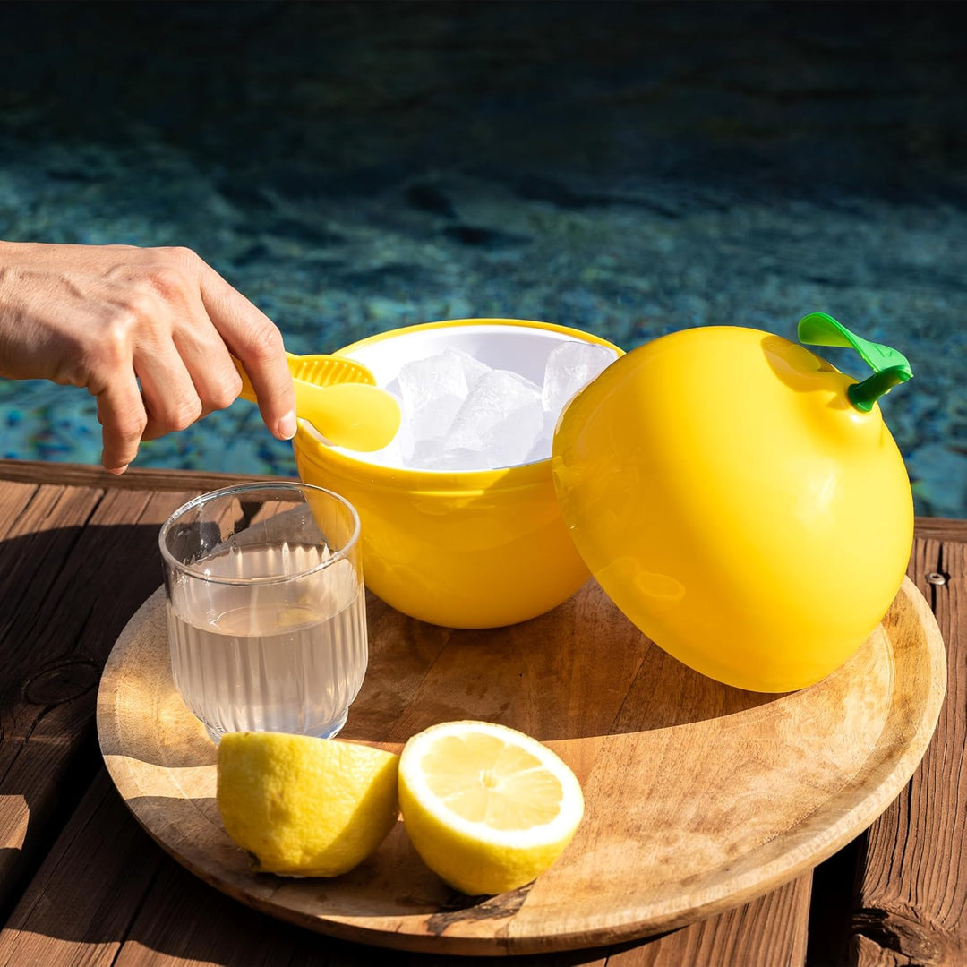 CÉCOA • Eiswürfeleimer Zitrone • 750 ml • doppelwandig luftdicht • mit Deckel + Zange • Eiskübel Des
