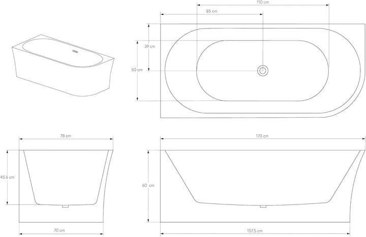 BERNSTEIN Eck-Badewanne aus Sanitäracryl Wanne mit Doppelwandiger Konstruktion 170 x 78 x 60 cm - 5