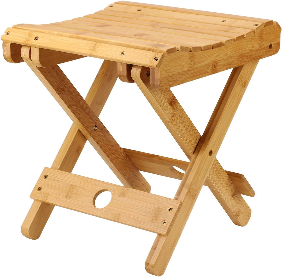 Tissting Klapphocker, Tragbarer Faltbarer Duschsitz, Bambus Hocker Badhocker Klapphocker 45x35x40cm