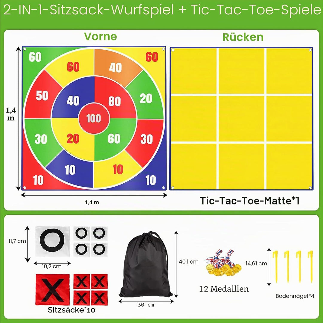2-in-1 Riesen-Oster-Sitzsack-Wurf & grosser Tic Tac Toe Outdoor-Spiele für Kinder und Erwachsene, 1,