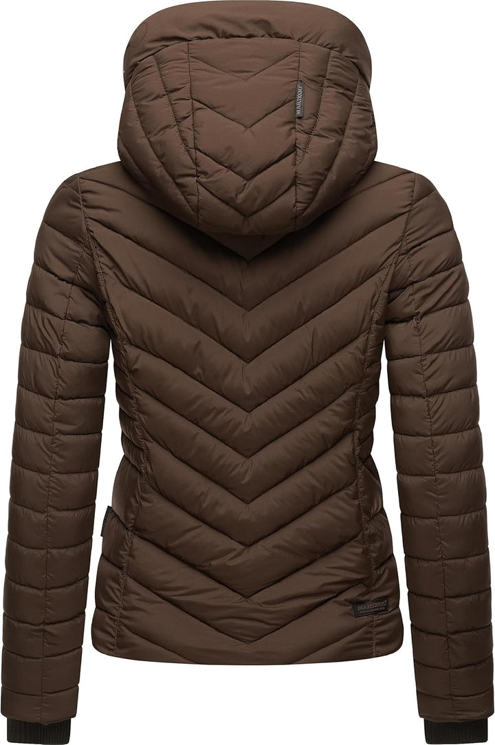 MARIKOO Damen Übergangsjacke leichte Steppjacke kurz mit Abnehmbarer Kapuze Kagomee XS-XXL XL Dark C