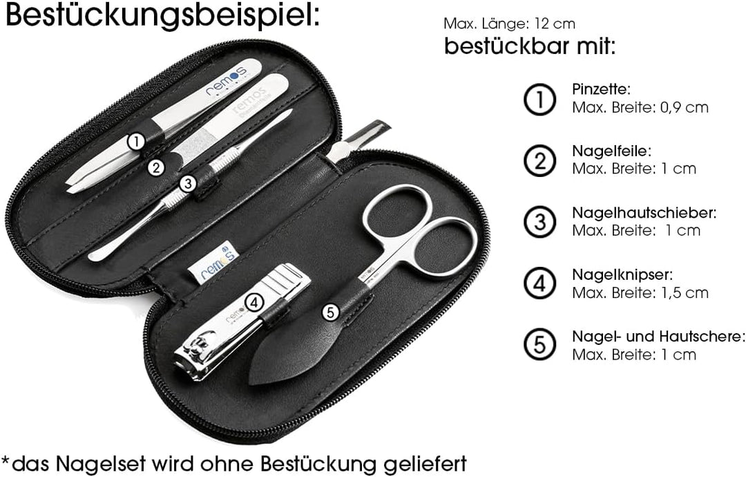 REMOS Nageletui leer aus echtem Leder zum Bestücken mit 5 Instrumenten - schwarz, Schwarz