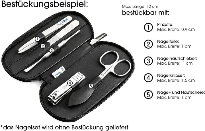 REMOS Nageletui leer aus echtem Leder zum Bestücken mit 5 Instrumenten - schwarz, Schwarz