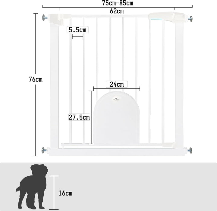 Froadp Türschutzgitter Baby Treppengitter 75-85cm Kindergitter ohne Bohren Türgitter mit Tür für Hun