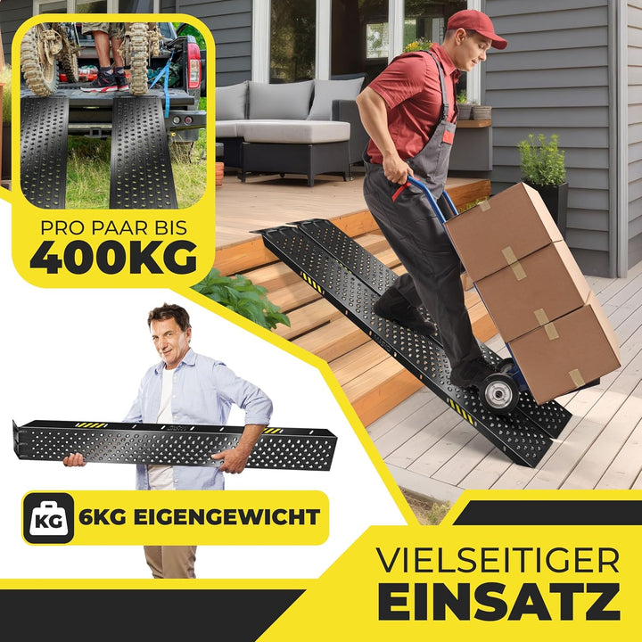MASKO® 2X Auffahrrampe 400kg | Verladerampe | Verladeschiene | verzinkter Stahl | Antirutsch | 200kg