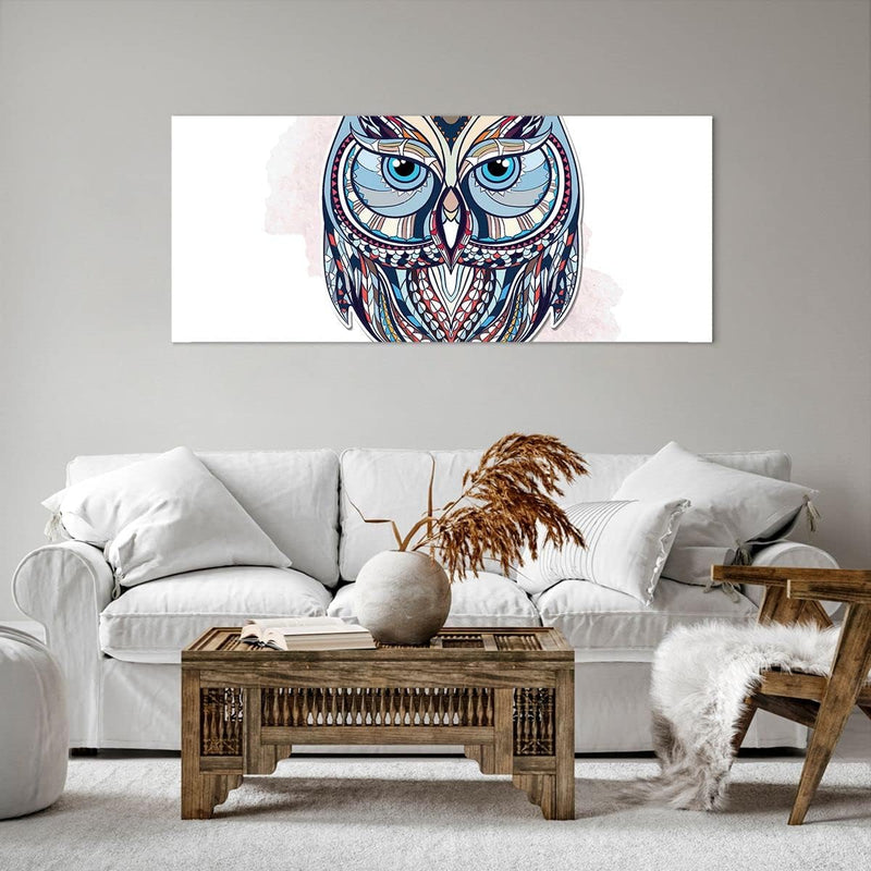 Wandbilder Dekoration Wohnzimmer Owl aztekische Tierwelt Grafik Panorama Bilder auf Leinwand 120x50c