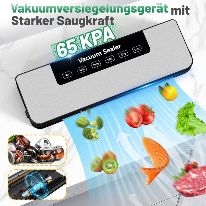 Raycial Vakuumiergerät für Lebensmittel, 6-in-1 Vakuumierer | Mit 10 Vakuumierbeuteln, 6 Modi, Trock