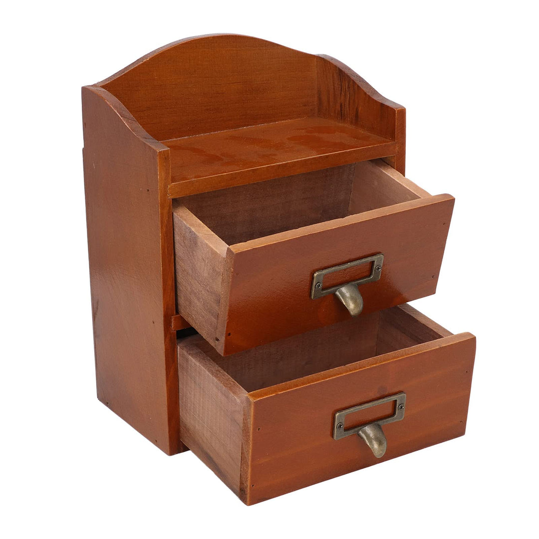 Klein Holz Schubladenschrank, 24.5 x 13 x 18.8cm Massivholz Schmuckschatulle mit 2 Lagiger Schublade