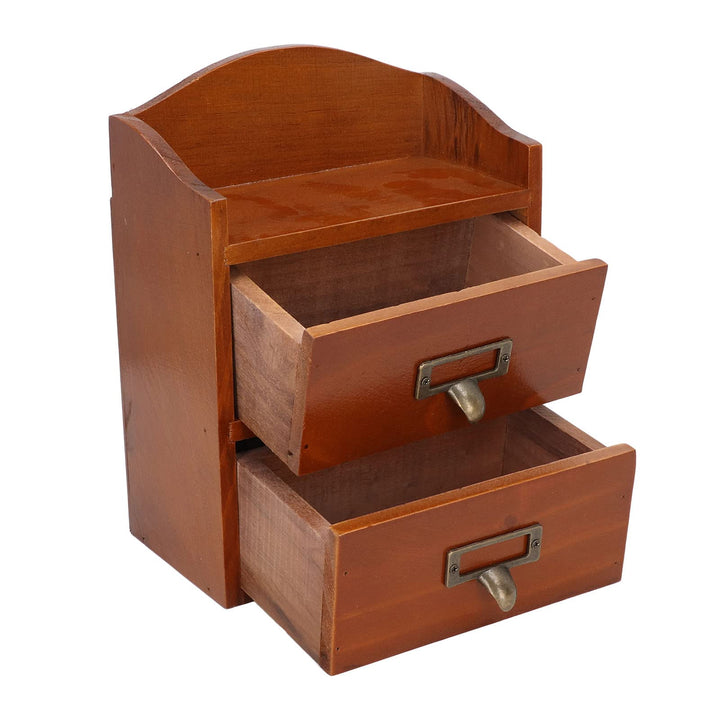 Klein Holz Schubladenschrank, 24.5 x 13 x 18.8cm Massivholz Schmuckschatulle mit 2 Lagiger Schublade