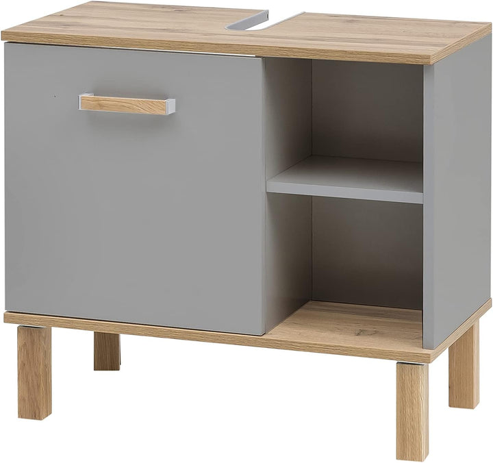 Schildmeyer Padua Waschbeckenunterschrank 148823, Platingrau/Eiche Landhaus Dekor, 65,2 x 35,0 x 60,