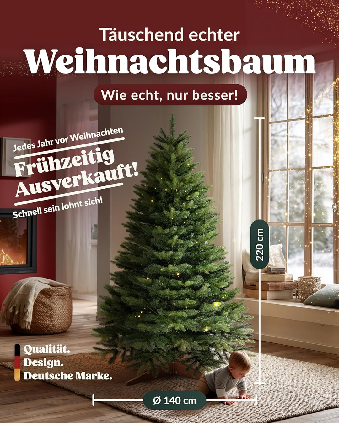 Amari ® Naturgetreuer Künstlicher Weihnachtsbaum 220cm - Tannenbaum Künstlich Christbaum Christmas T