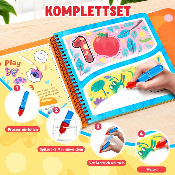 JoyCat Zahlen Aquarell-Reveal-Set, Malen mit Wasser | Wiederverwendbares Malbuch mit 14 Aktivitätsse