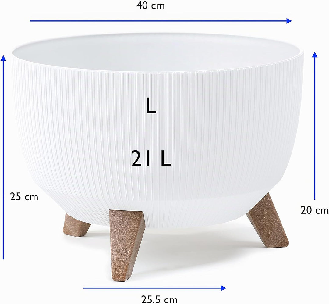 MELTOM Blumentopf Schale mit Füssen Einsatz Kräutertopf Übertopf Pflanzschale Eco Recycled (Weiss, L