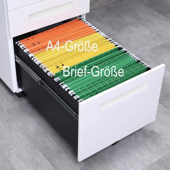 Aktenschränke, Büro-Rollcontainer,Rollcontainer, inkl. 3 Schübe Bürocontainer mit Anti-umkippen-mech