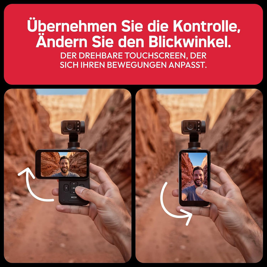 AGFA Photo Gimbal Realimove MC3X - Caméra Stabilisateur 3 Axes 4K Ultra HD, Écran Tactile Rotatif 3,