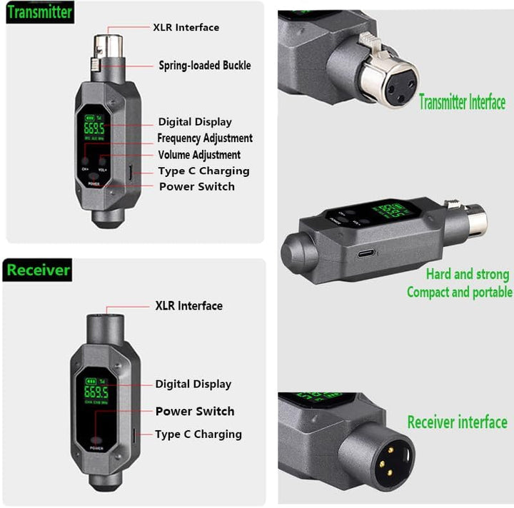Mobiler kabelloser XLR-Mikrofon-Empfänger – 262ft/80 m Reichweite 2,4 GHz Mikrofonsystem mit geringe