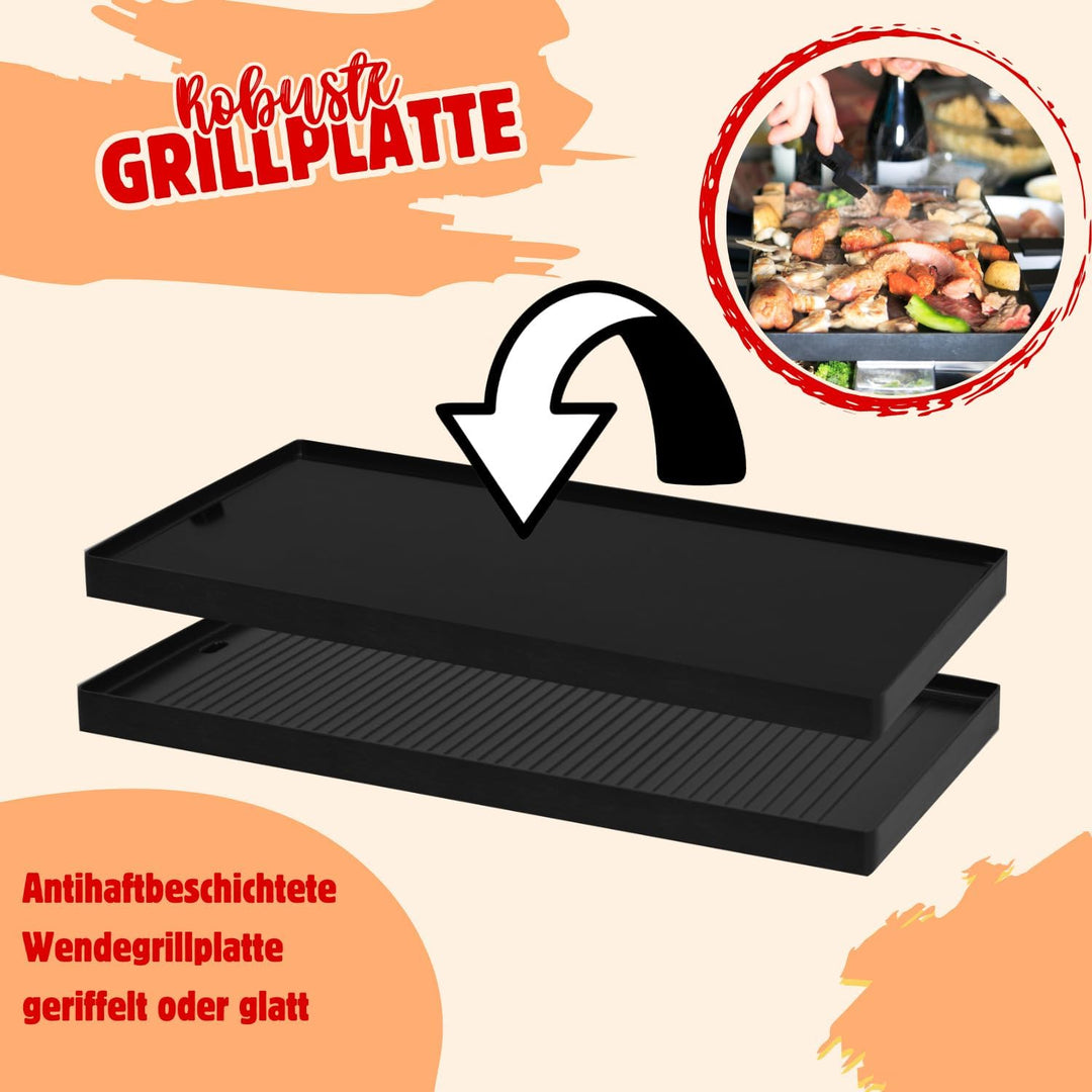 Syntrox Raclette Grill 16 Personen mit Pizzagrill, 16 Pfännchen Emailliert, Edelstahl Tischgrill für