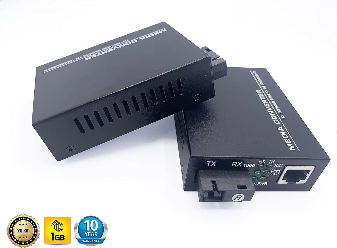 Elfcam® - 2 Stück Gigabit Ethernet LWL Medienkonverter Glasfaser 10/100/1000 Mbps inklusive Mini-GBI