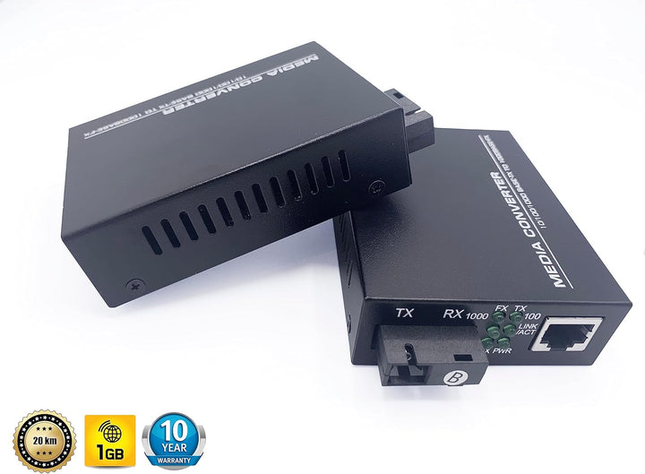 Elfcam® - 2 Stück Gigabit Ethernet LWL Medienkonverter Glasfaser 10/100/1000 Mbps inklusive Mini-GBI