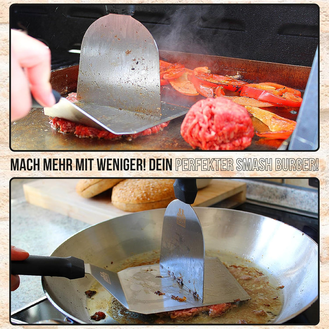 Grillspachtel Plancha Set & Burgerglocke Edelstahl 304 – Plancha Spachtel Edelstahl inkl. Burger Glo