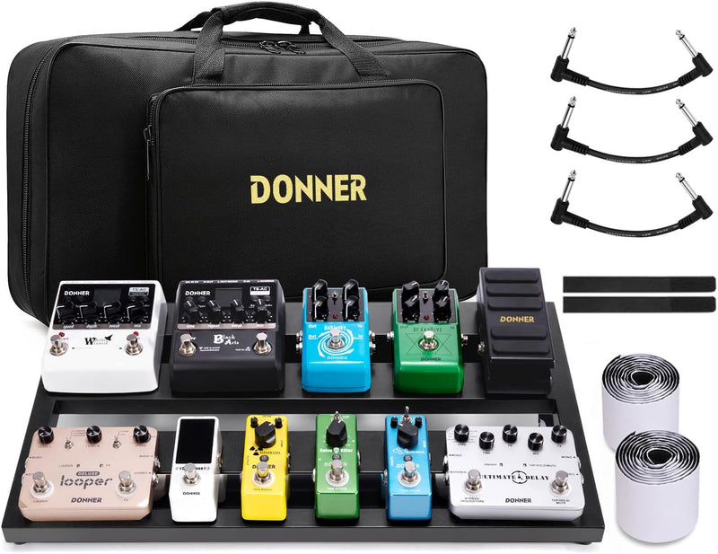 Donner Gitarre Pedal Board Case Aluminium Pedalboard mit Tasche, Gitarren Effektboard, 500 * 290 * 1