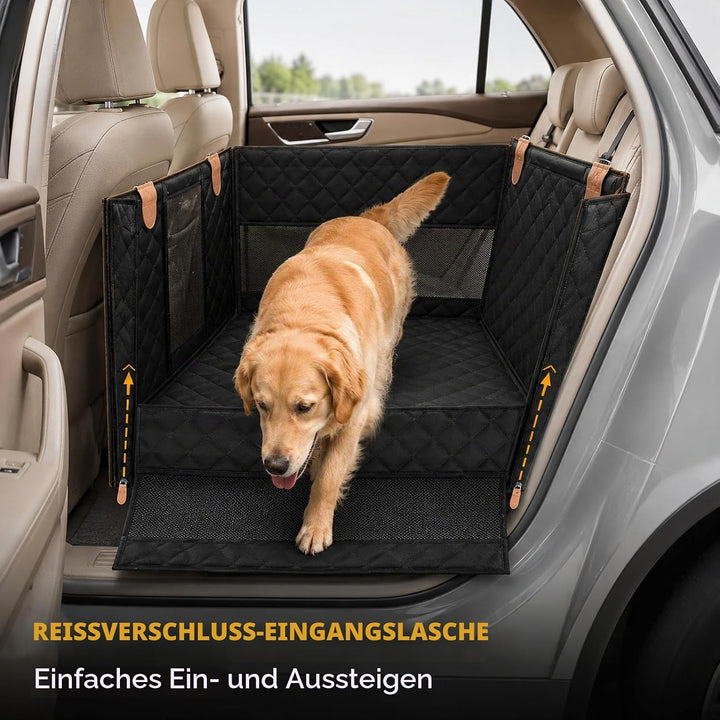 GOOGO Hunde Autositz für Rückbank, Wasserdichter Hundesitz Auto Rückbank mit Netzfenstern und 4 Befe