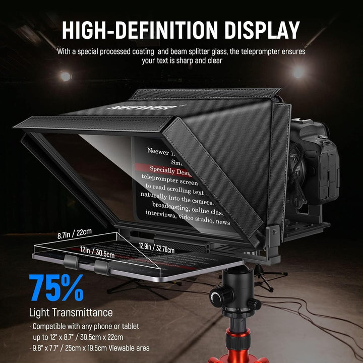 NEEWER X12 Teleprompter aus Aluminium mit RT 110 Fernbedienung und App Steuerung, kompatibel mit iPa