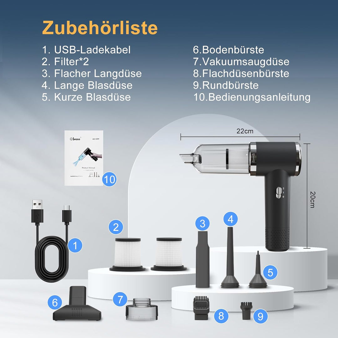 Handstaubsauger Akku, 22000Pa Mini Staubsauger Auto mit 25–35 Minuten, 4 in 1 Autostaubsauger Kabell