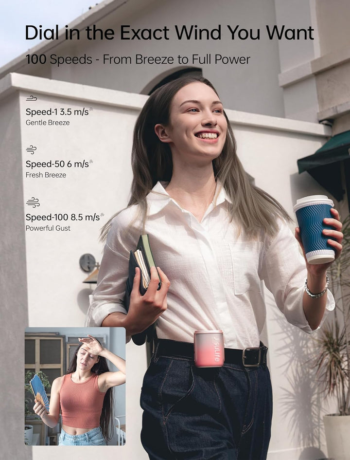 JISULIFE Tragbarer Nackenventilator, 100 Geschwindigkeiten, Mini-persönlicher tragbarer Taillenventi