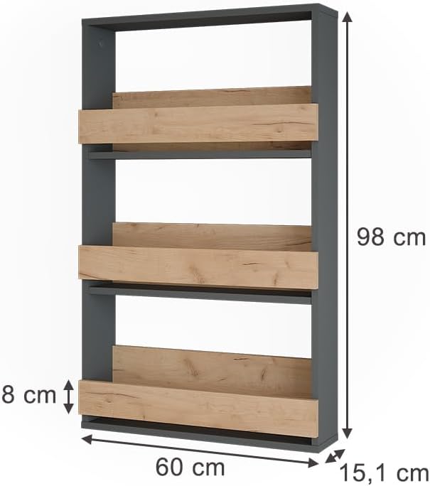 Vicco Weinglasregal Repose, Goldkraft Eiche/Anthrazit, 60 x 98 cm, zur Wandmontage mit Halterungen f