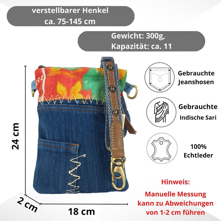 Sunsa Kleine Damen Umhängetasche. Crossbody aus Recycelte Jeans &amp; Baumwolle | Mini Nachhaltige Jeans