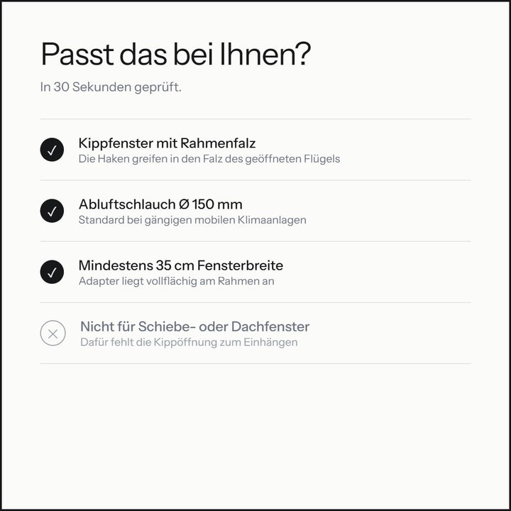 Extra Breiter Fensteradapter 35 cm für mobile Klimaanlagen – Kippfenster Abluftadapter mit 150 mm Sc