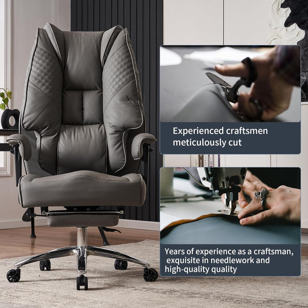 Bürostuhl Ergonomisch, Chefsessel mit Hoher Rückenlehne, Verstellbaren Armlehnen und Breitem Sitz, P