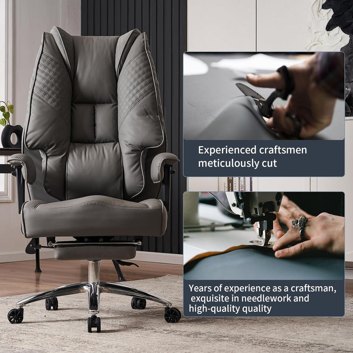 Bürostuhl Ergonomisch, Chefsessel mit Hoher Rückenlehne, Verstellbaren Armlehnen und Breitem Sitz, P