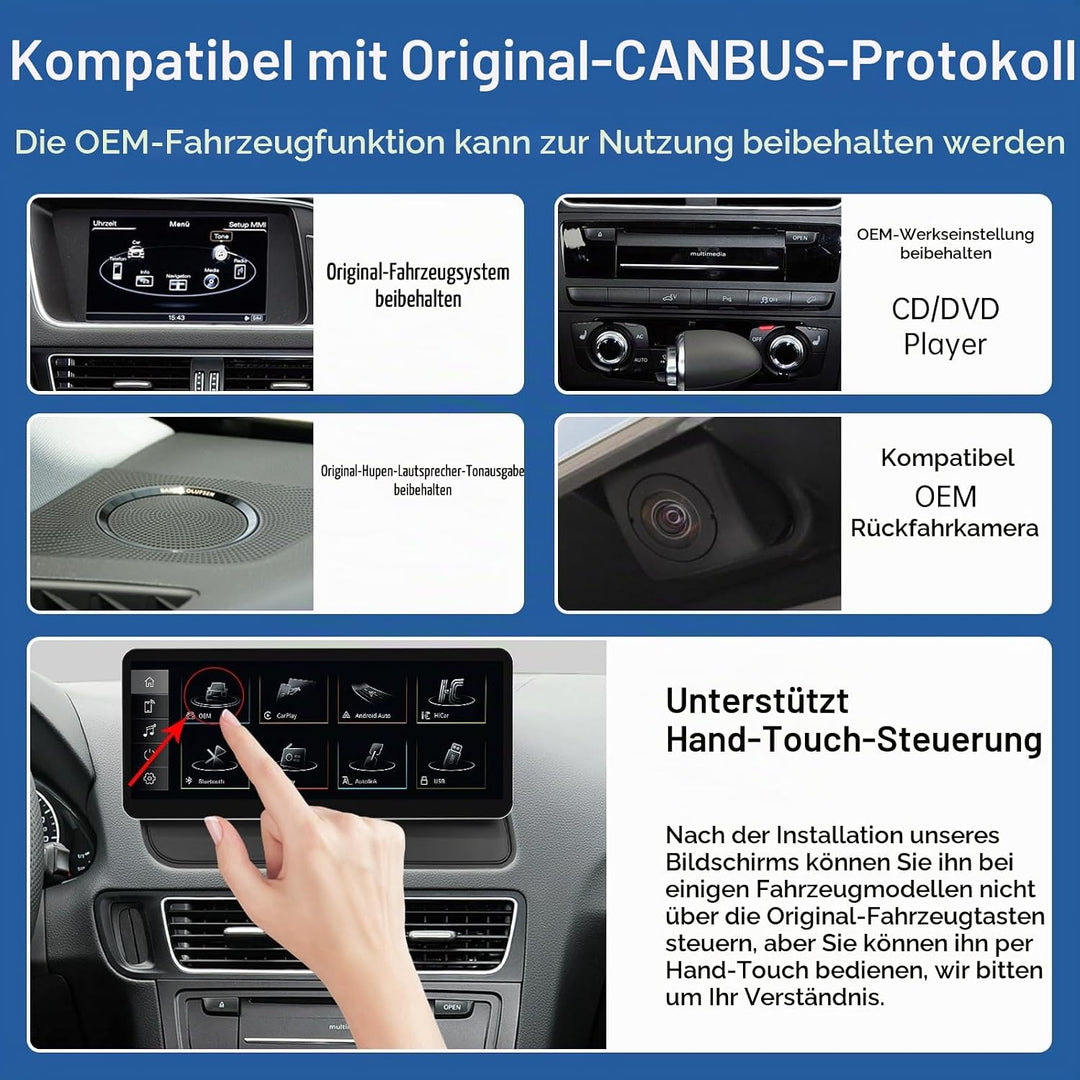 Road Top 12,3 Zoll Autoradio Drahtlos CarPlay Touchscreen für Audi Q5 2009-2017 Jahr mit 3GMMI, Auto
