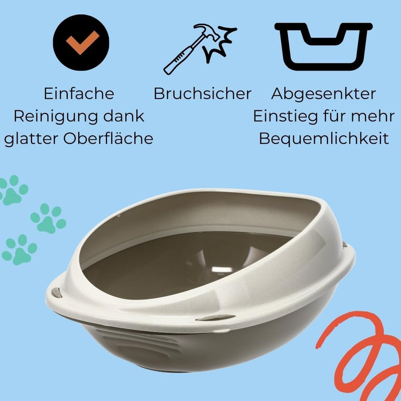 GarPet Katzenklo ohne Deckel 57x40x19 cm Katzentoilette mit Rand Katzen WC Schalentoilette grau oval