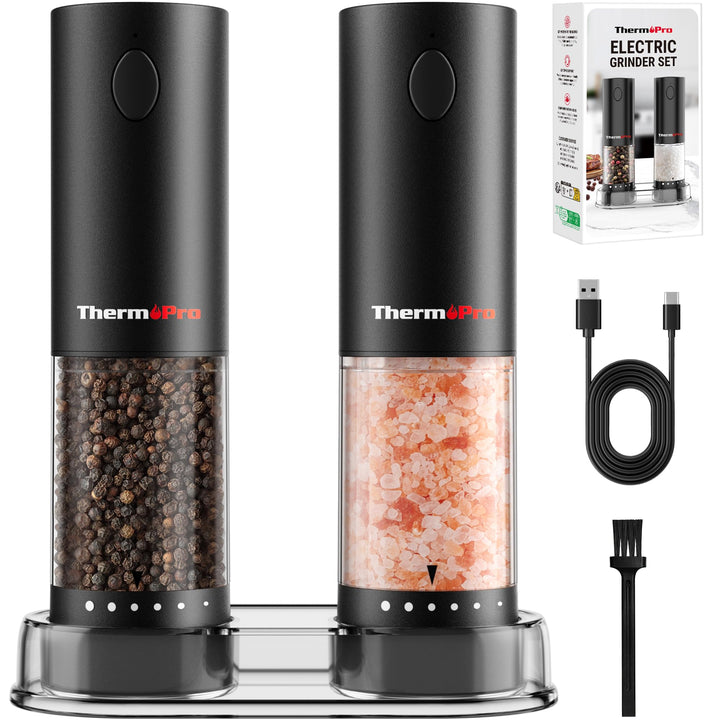ThermoPro Elektrisches Salz- und Pfeffermühlen-Set, 110 ml, Wiederaufladbar, Automatische Pfeffermüh