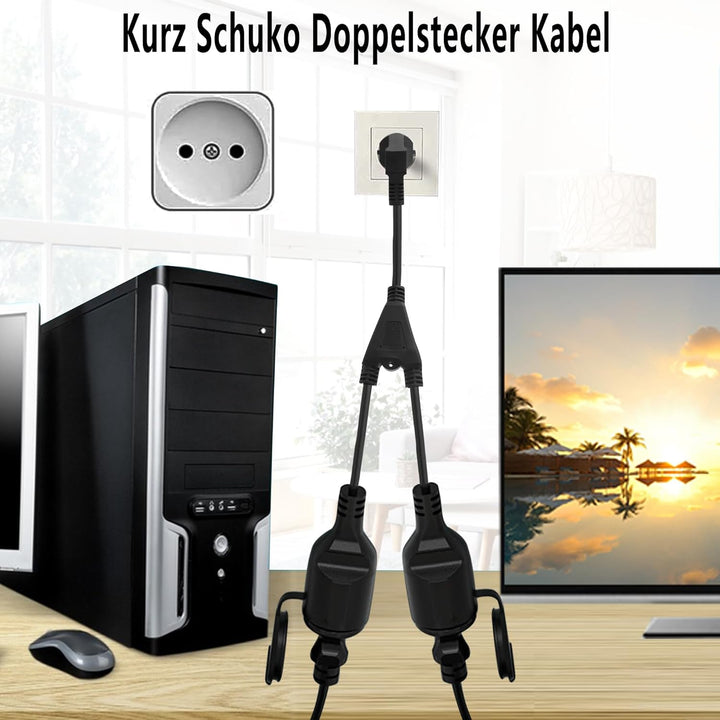 2 auf 1 Kurz Schuko Verlängerungskabel, Kurz Schuko Doppelstecker Kabel,Verlängerungskabel Outdoor m