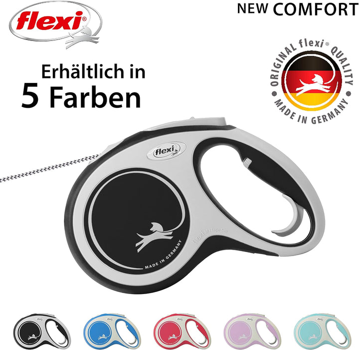 Flexi Leine New Comfort, Hundeleine Katzenleine Rollleine, Schwarz, M 20kg / 5m Seil Schwarz M 5m-20