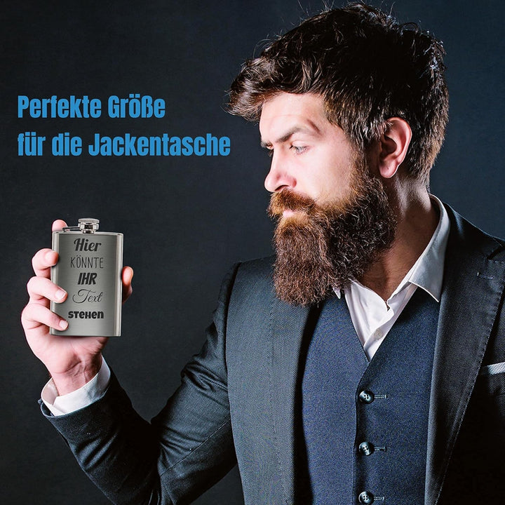 Flachmann aus Edelstahl mit Gravur selbst gestalten - mit Wunschtext gravieren - Geschenkidee für Fr