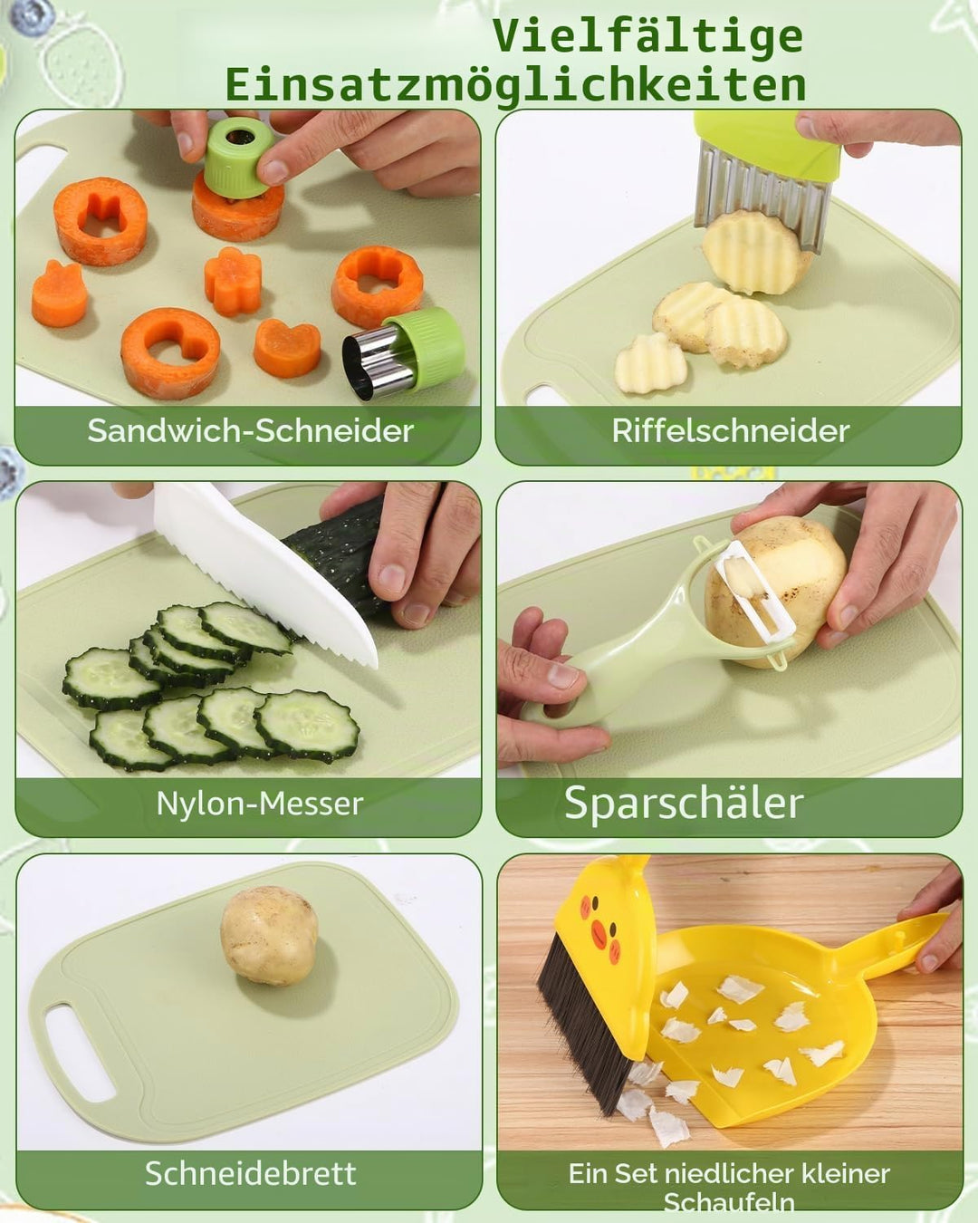 Montessori-Küchenmesser für Kinder ab 2 Jahren, 20 Stück, zum Schneiden und Kochen von Obst oder Gem