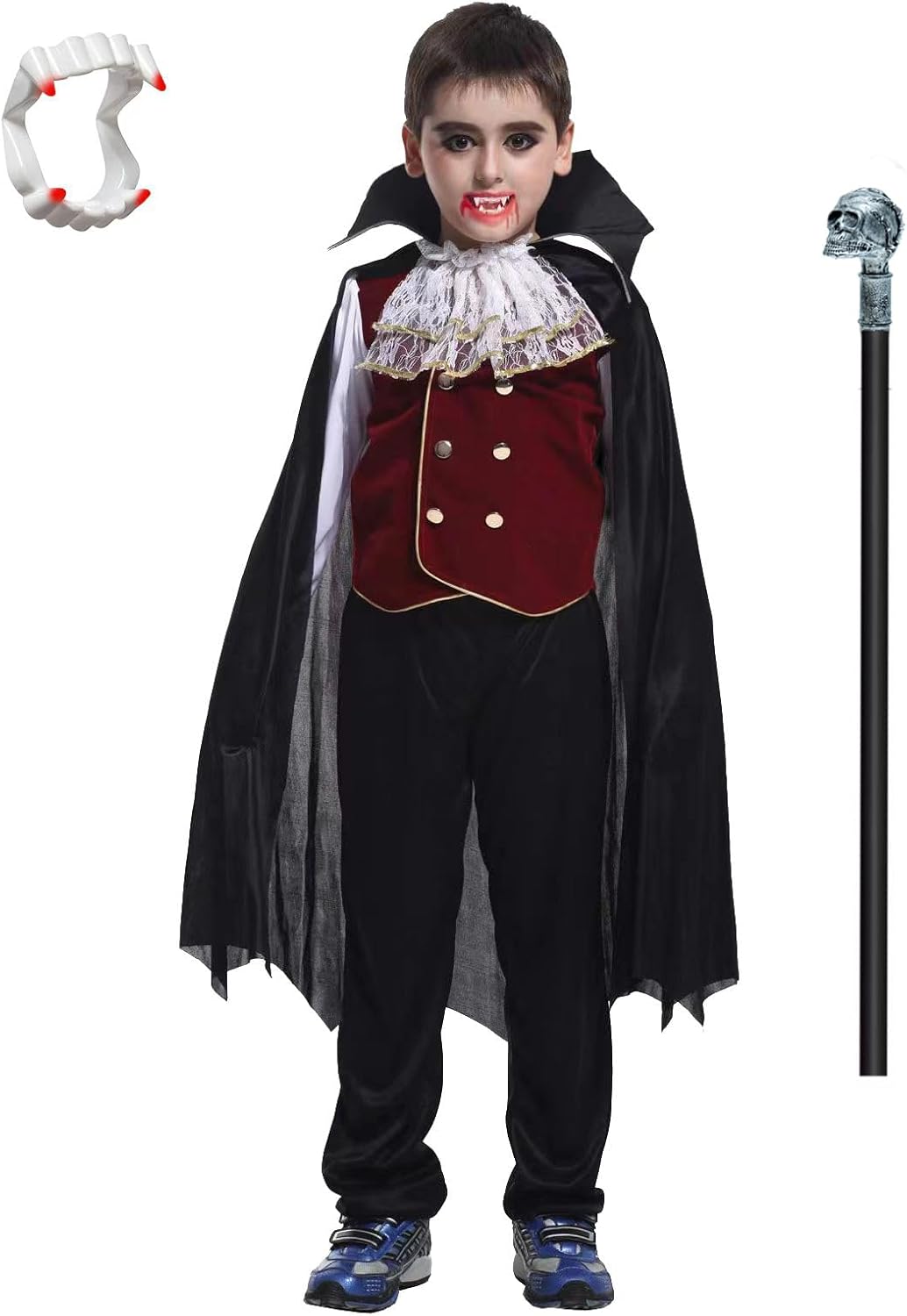 Generic Jungen Kinder Vampir Halloween Kostüm Gothic Classic Cosplay w/ Vampirzähne und Sichel 4-6 J