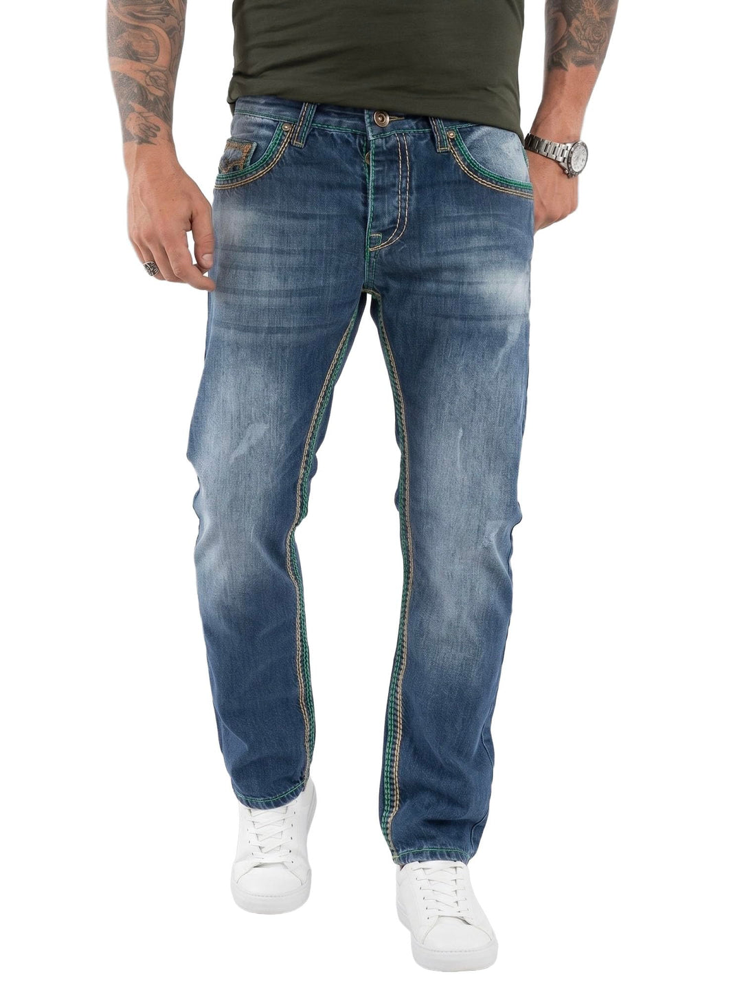 Rock Creek Herren Designer Jeans Hose Dicke Nähte Vintage Blau RC-2056 34W / 34L Dunkelblau - Rc-236