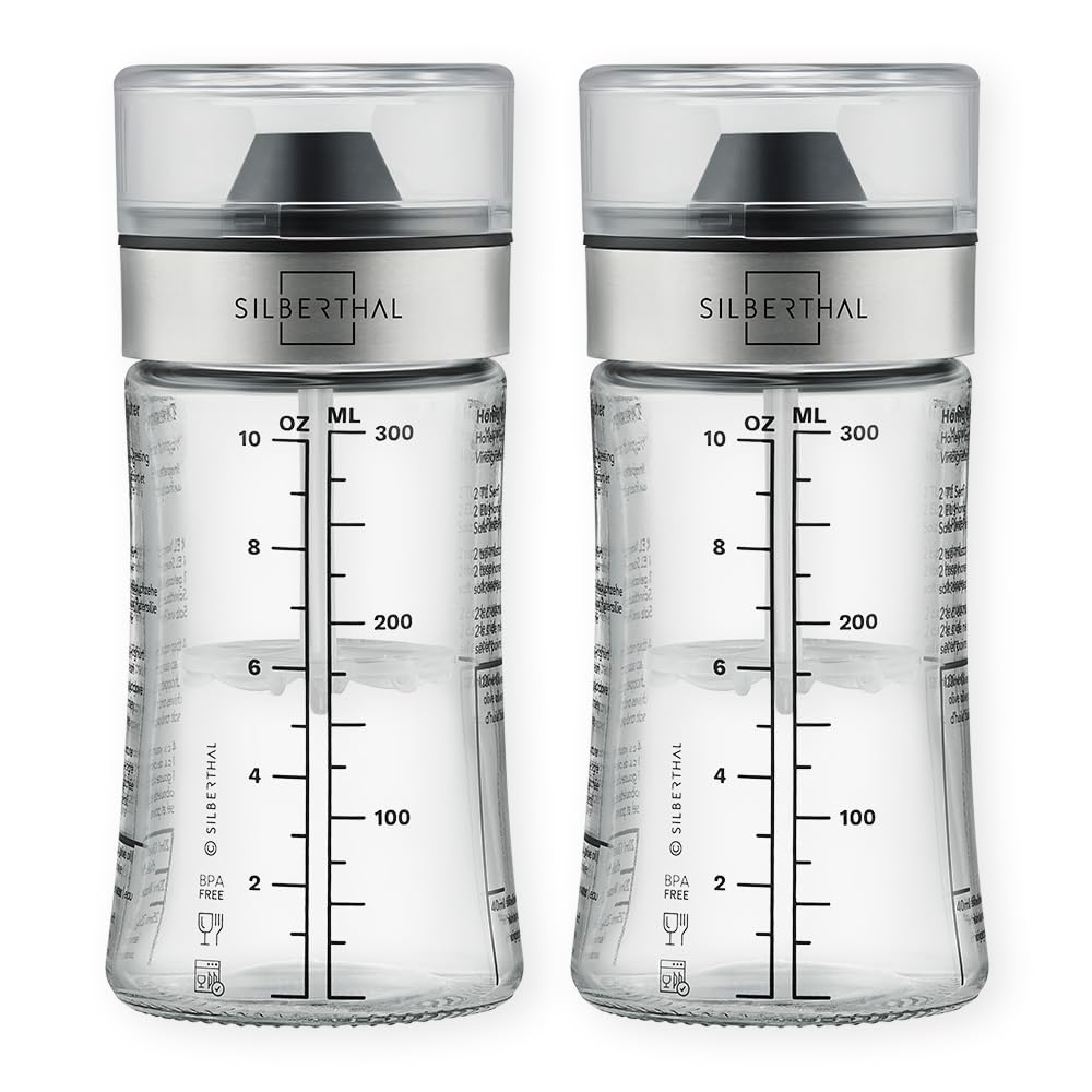 SILBERTHAL Dressingshaker Klein 2er Set - 350 ml aus Glas mit Rezepten - Spülmaschinenfest - Geschen
