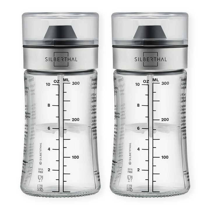 SILBERTHAL Dressingshaker Klein 2er Set - 350 ml aus Glas mit Rezepten - Spülmaschinenfest - Geschen