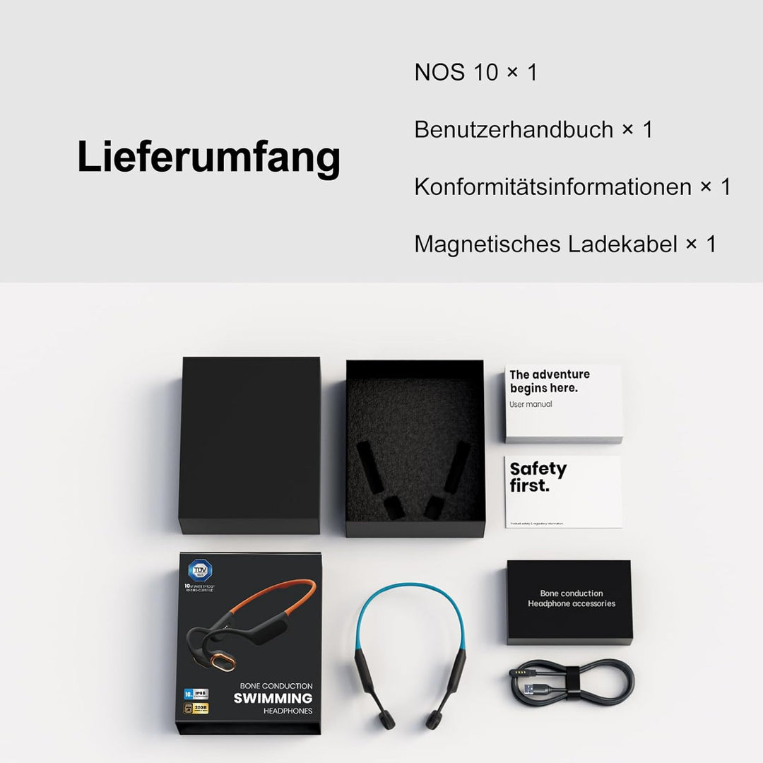 Leowin Knochenschall Kopfhörer Schwimmen, IP68 10 m wasserdicht, TÜV geprüft, 32 GB MP3, Bluetooth 6