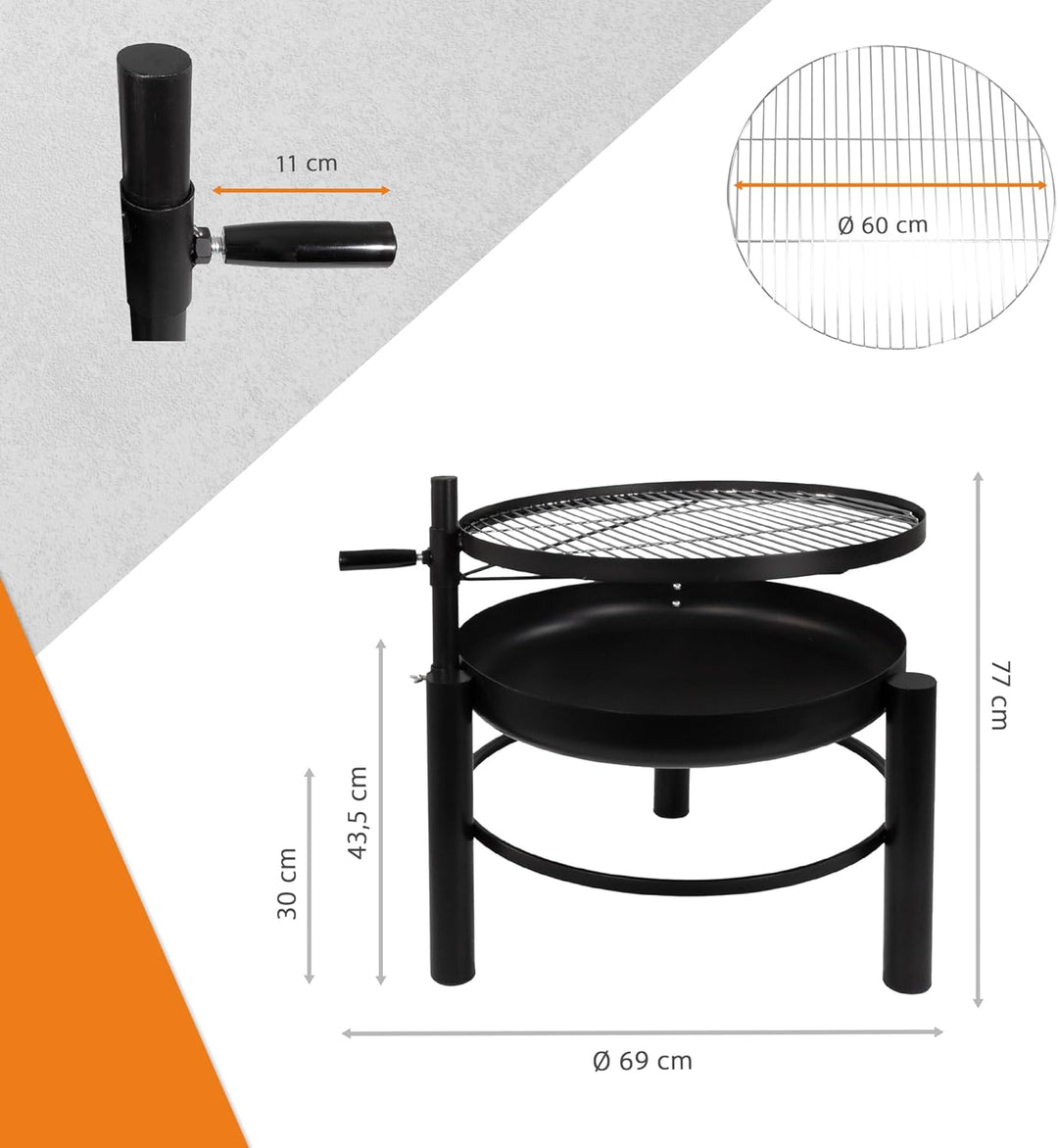 Lemodo Feuerschale mit Grill – Feuerstelle mit schwenkbarem und höhenverstellbarem Grillrost, stabil
