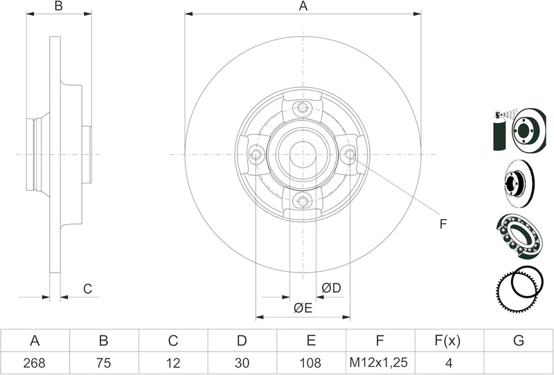 Bosch BD1334 Bremsscheiben mit Radlager - Hinterachse - ECE-R90 Zertifizierung - eine Bremsscheibe