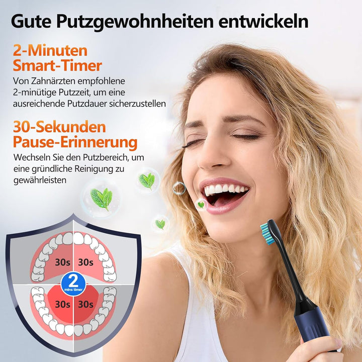 Elektrische Zahnbürste, Schallzahnbürste, Leise Zahnbürste Elektrisch mit 3 Intensitäten Und 5 Modi,