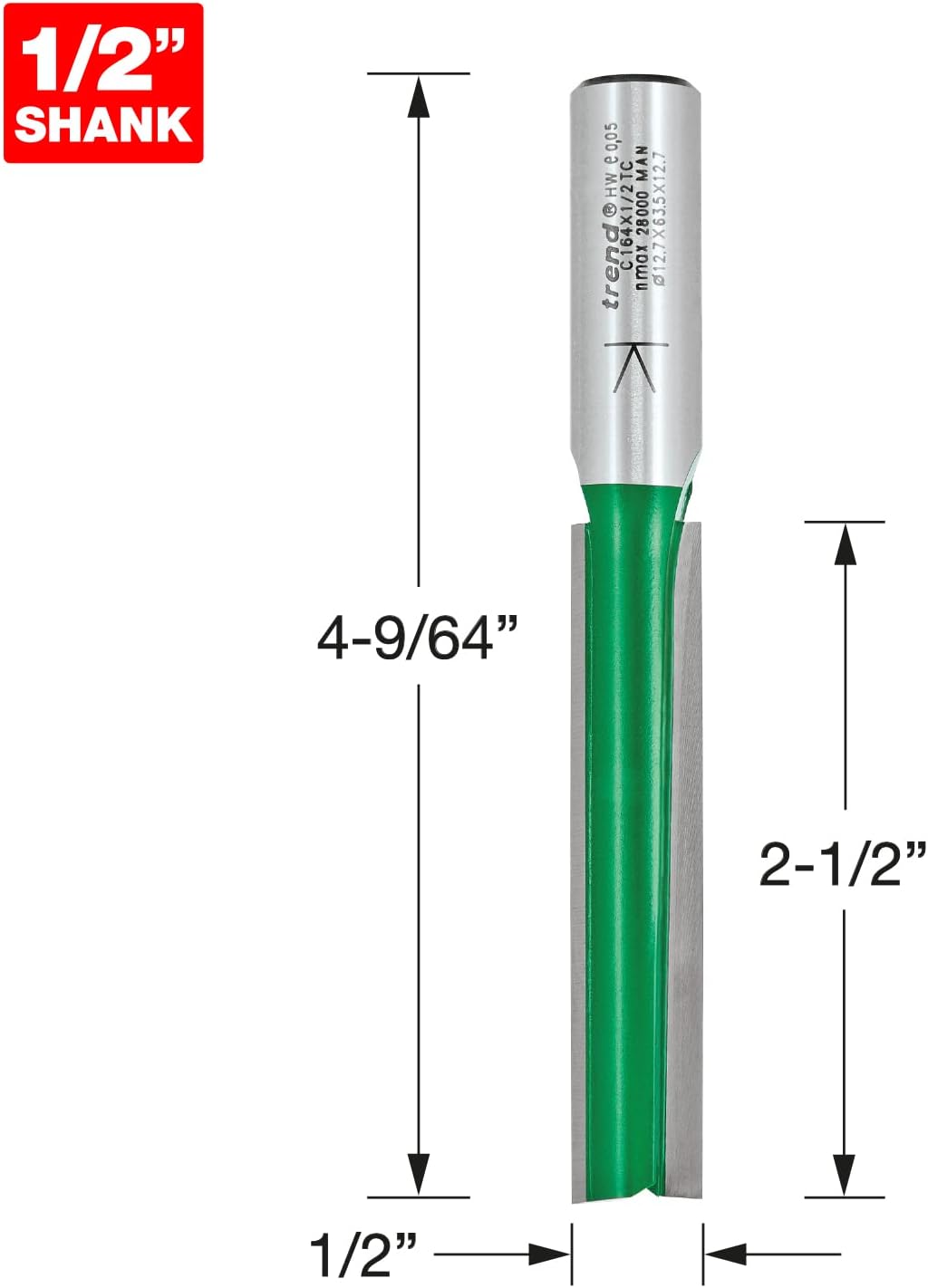 Trend CraftPro Fräser-Bit, gerade, 2-Nut, 1,27 cm Schaft, 12,7 mm Schnittdurchmesser und 68 mm Schni